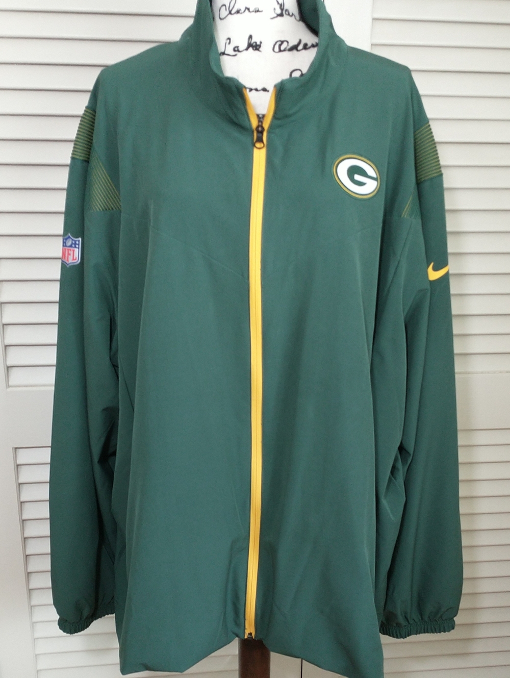 NFL Nike Green Bay Packer Full Zip Windbreaker, 3XL, Green/Gold, Wisconsin